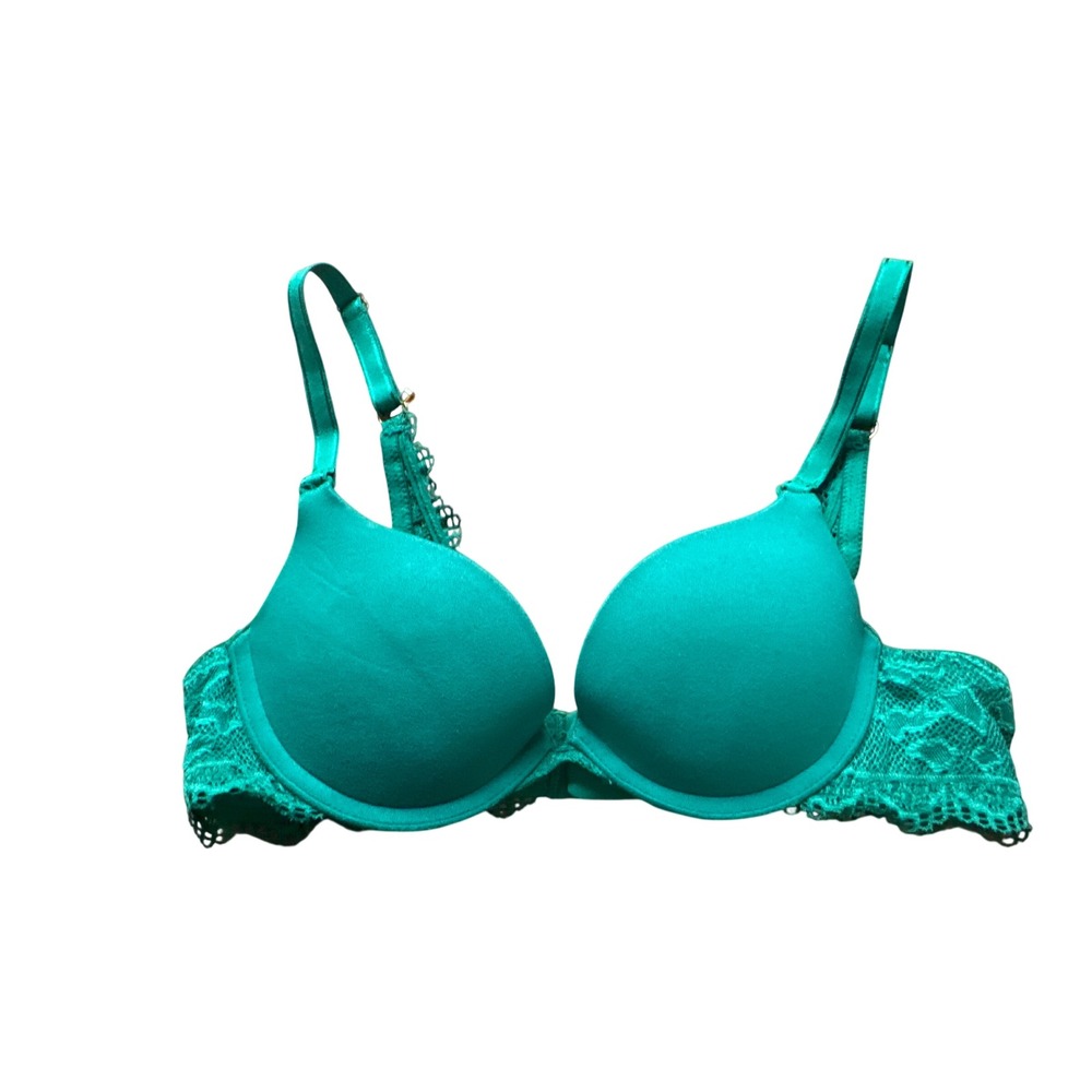 Soma Enhancing Lace Push Up Bra Women 32A Teal Green Excellent Underwire Padded